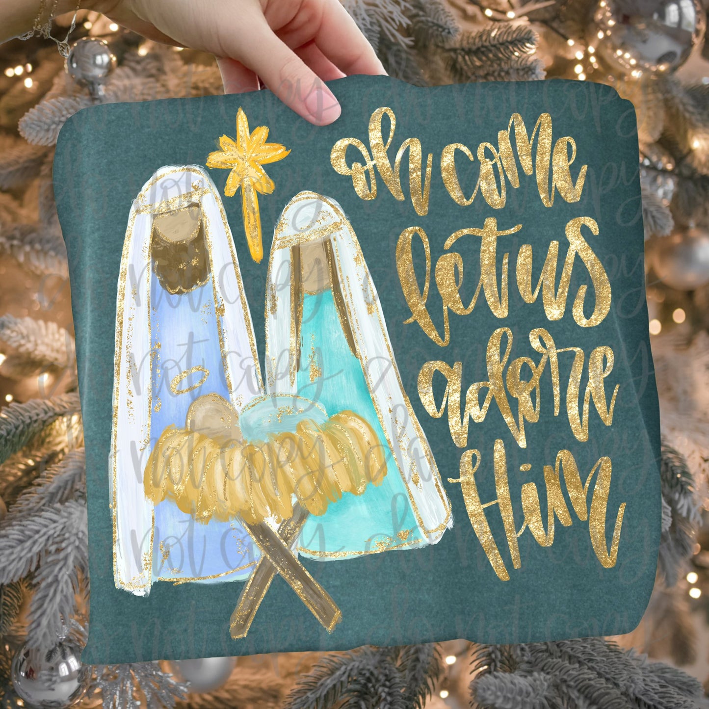 Oh Come Let Us Adore Him Gold DTF Transfer