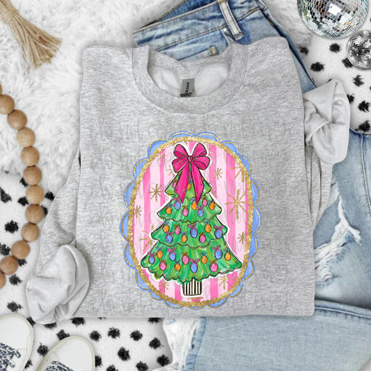 Christmas Coquette Tree With Striped Background DTF Transfer