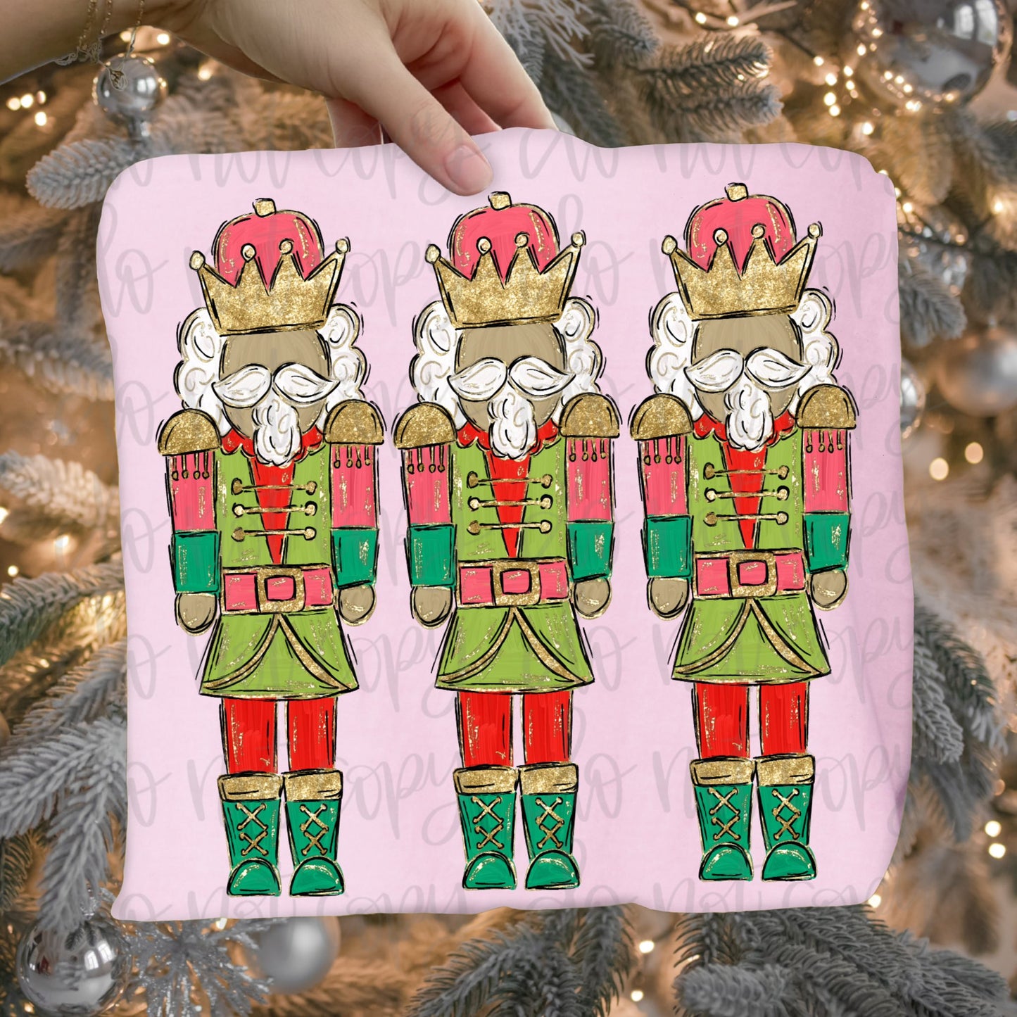 Trio Nutcrackers Green & Red With Gold Outline DTF Transfer