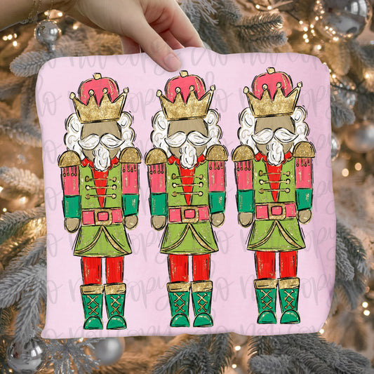 Trio Nutcrackers Green & Red With Gold Outline DTF Transfer