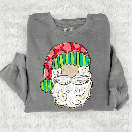 Light Santa Green & Red Hat Gold Outline DTF Transfer