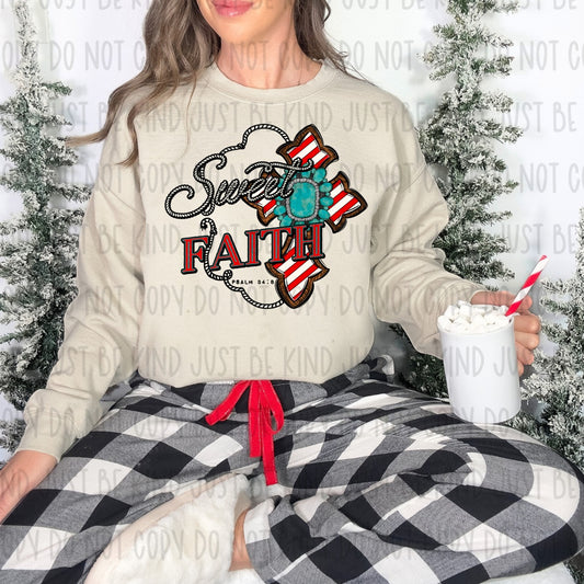 Sweet Faith Candy Cane & Turquoise Cross DTF Transfer