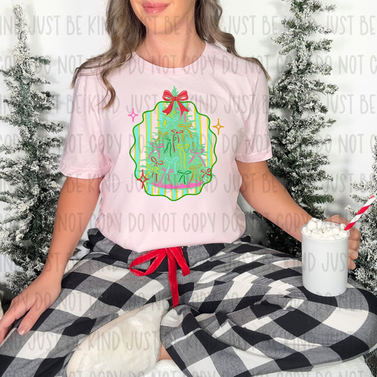Striped Christmas Coquette Tree DTF Transfer