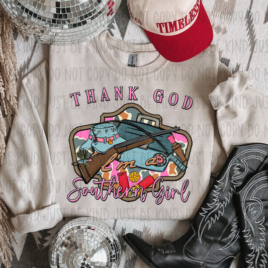 Thank God I'm A Southern Girl Rifle DTF Transfer