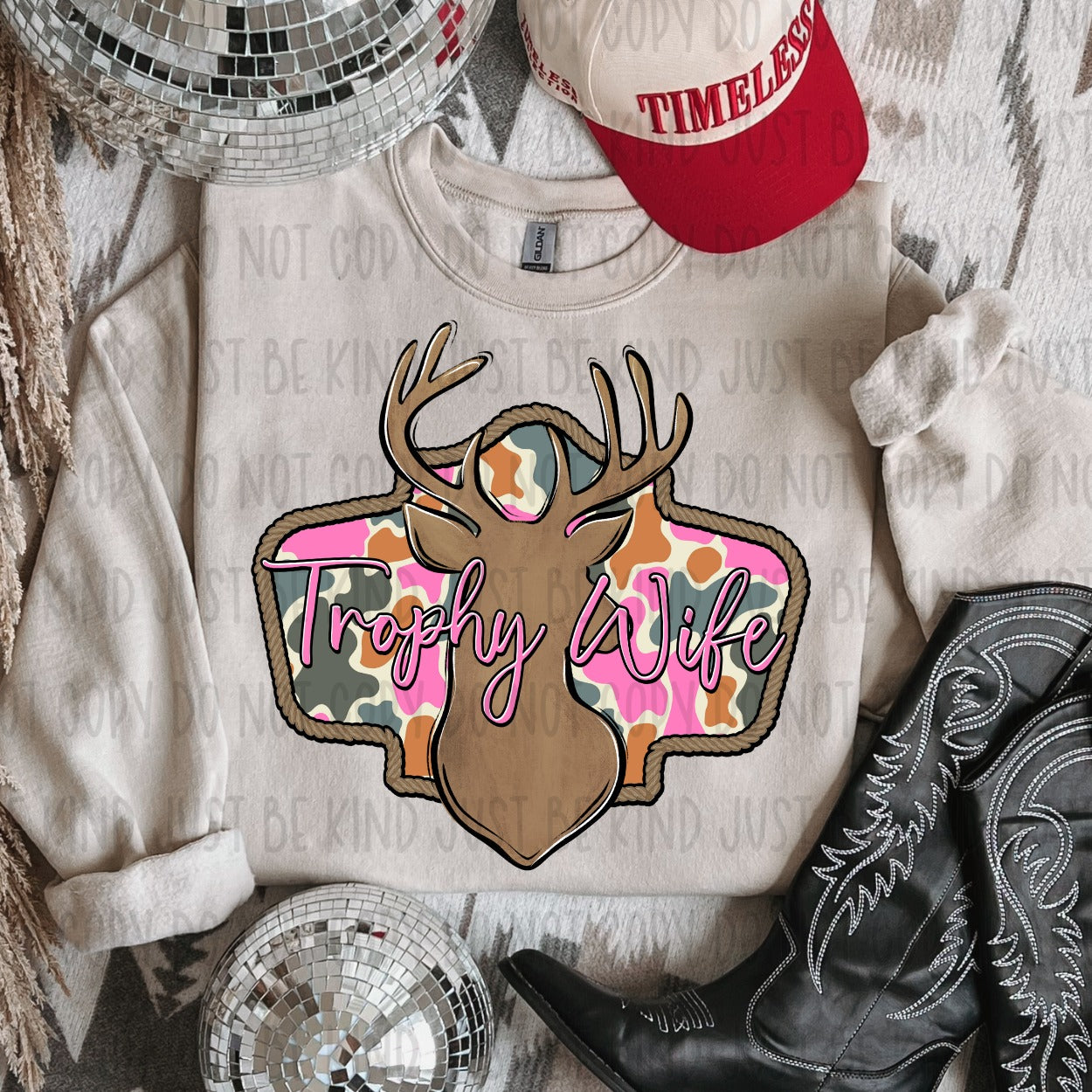 Trophy Wife Deer Pink Camo DTF Transfer