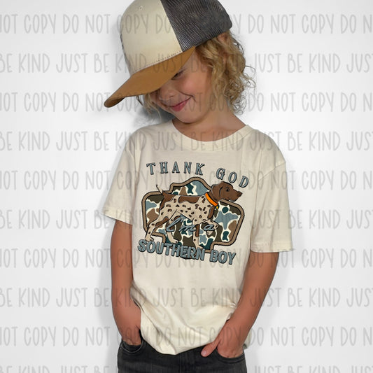 Thank God I'm A Southern Boy Pointer Dog DTF Transfer