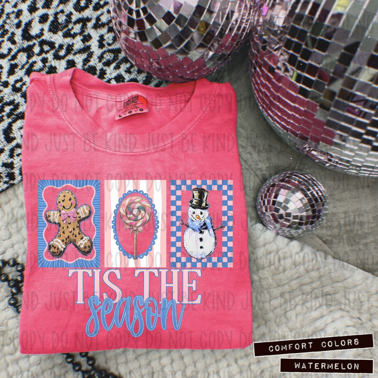 Tis The Season Striped & Checkered Blue DTF Transfer