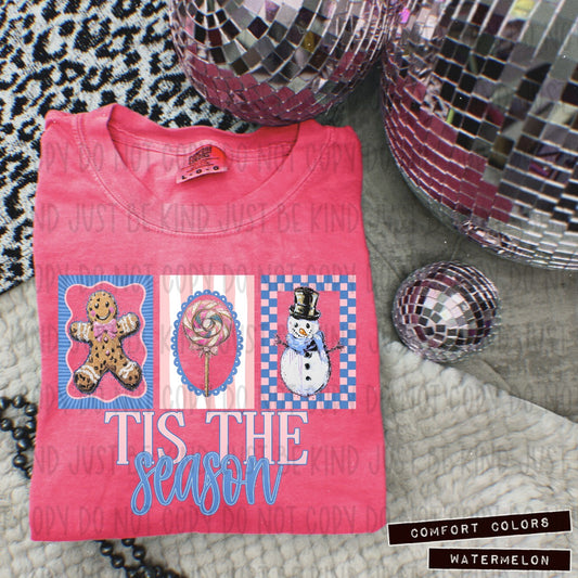 Tis The Season Striped & Checkered Blue DTF Transfer