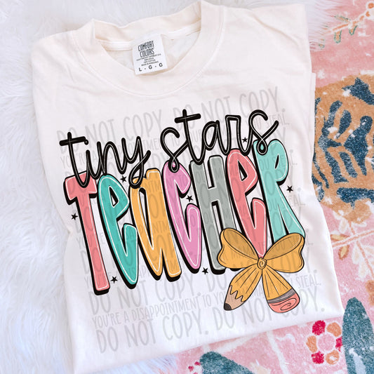 Tiny Stars Teacher Bright Bow DTF Transfer