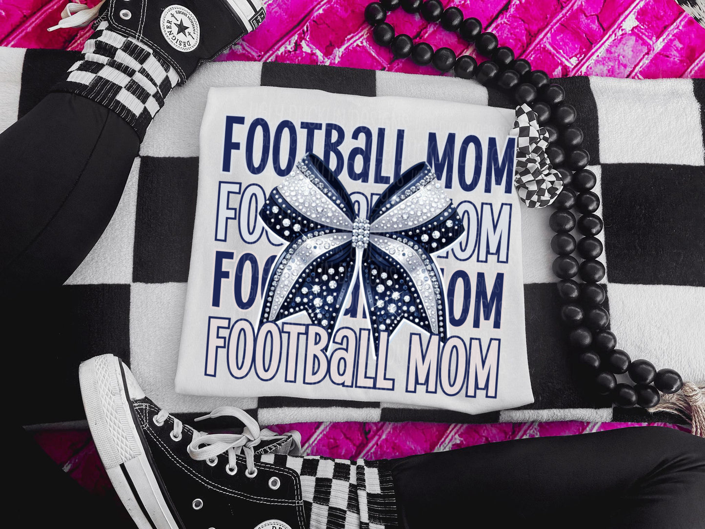 Football Mom Navy Bow DTF Transfer