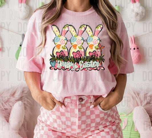 Happy Easter Bunny Trio Floral DTF Transfer
