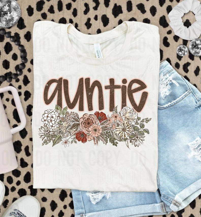 Auntie Vintage Floral Name DTF Transfer