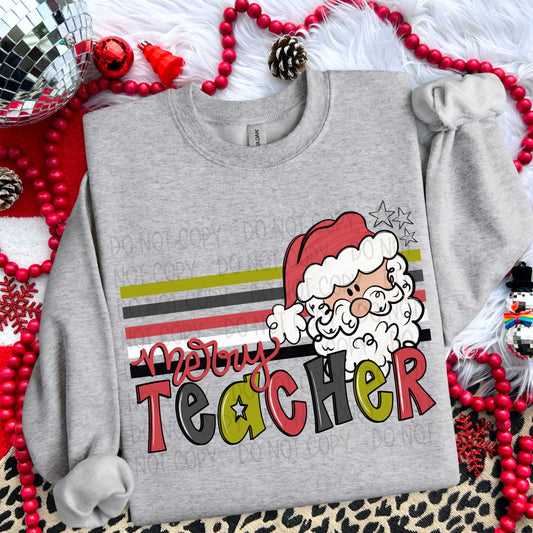 Merry Teacher Stripes DTF Transfer