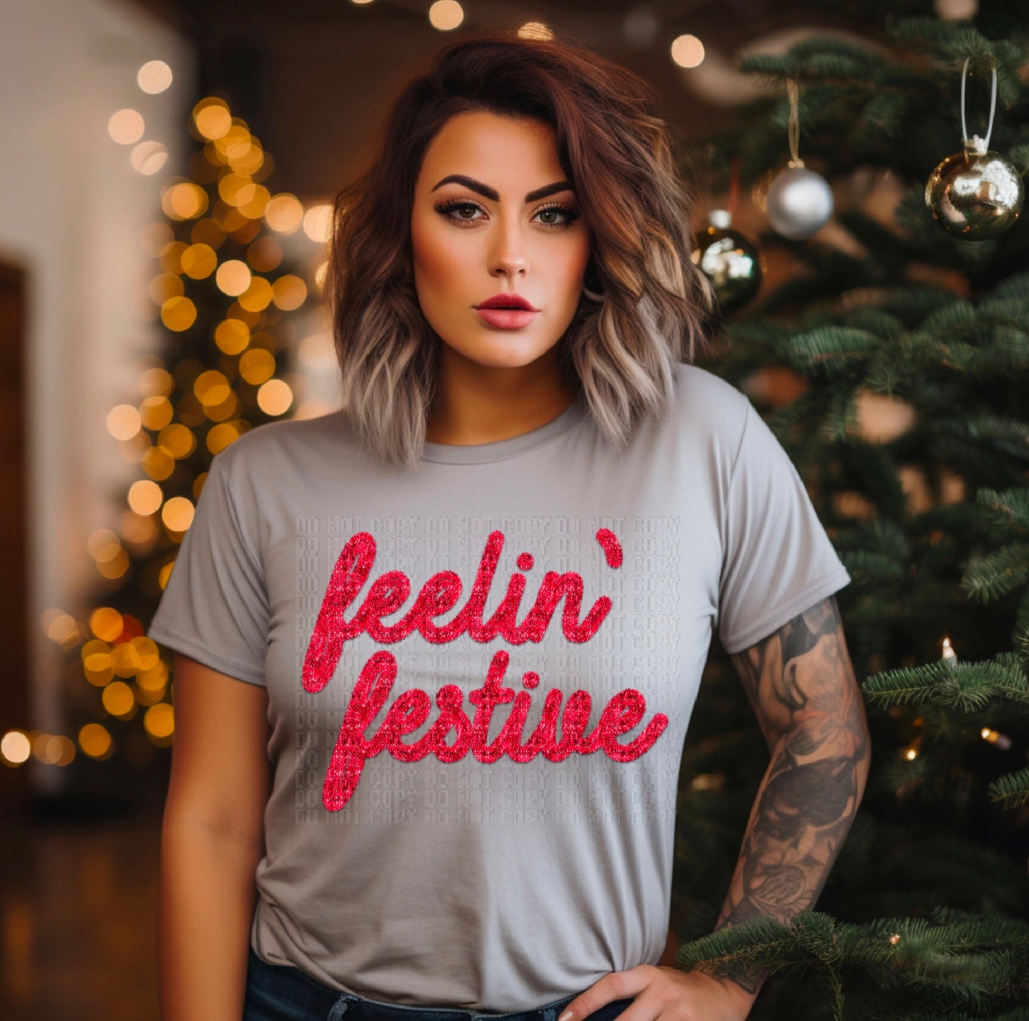 Feelin’ Festive Red Tinsel Faux DTF Transfer