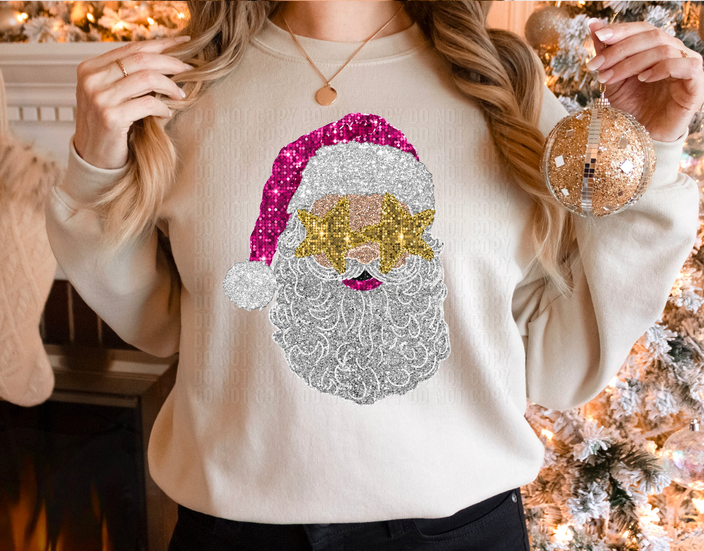 Pink Sequined Santa DTF Transfer