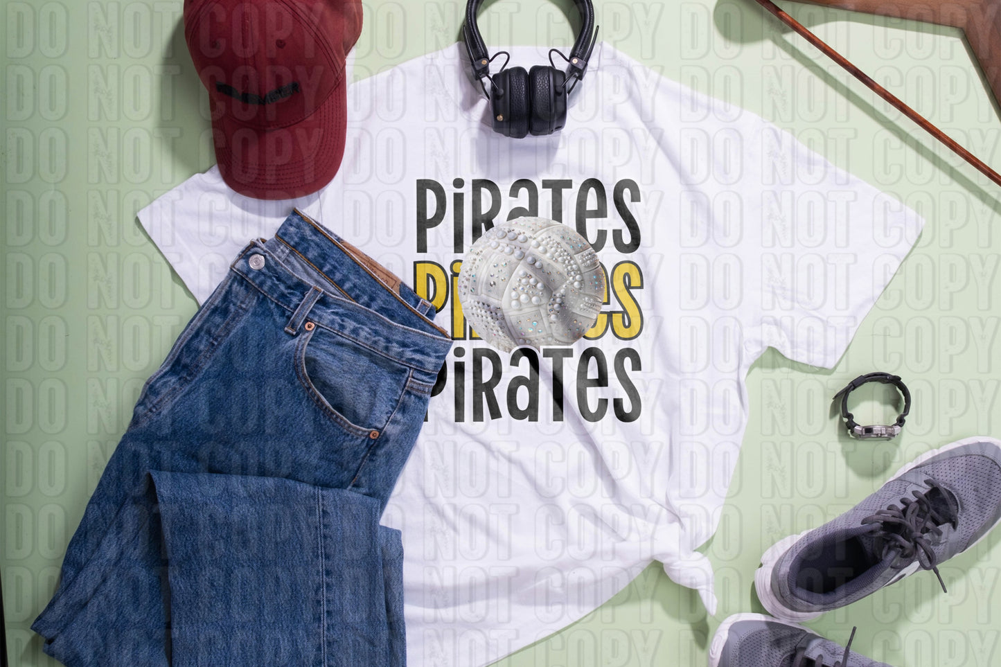 Pirates Volleyball Black Yellow DTF Transfer