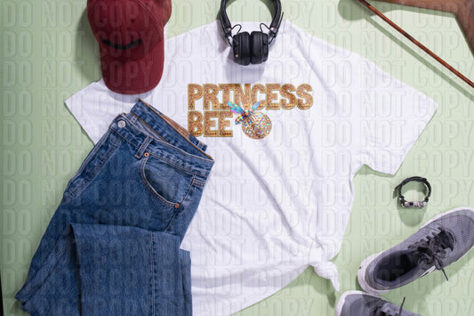 Princess Bee Faux Embroidery Straight Line DTF Transfer