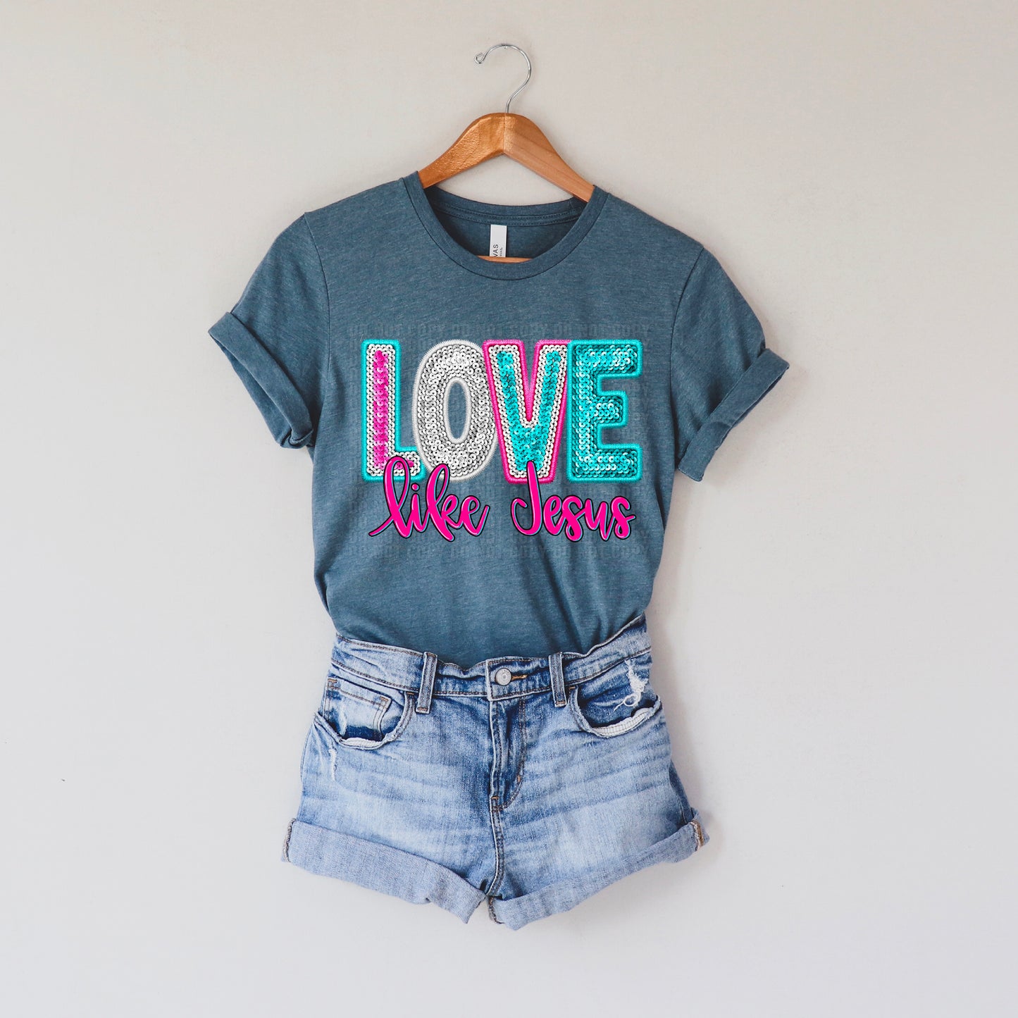 Love Like Jesus Sequined Faux DTF Transfer