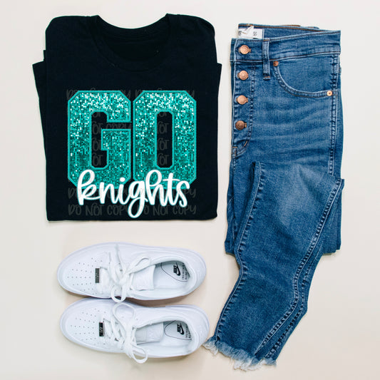 Go Knights Teal Sequined Faux Embroidery DTF Transfer