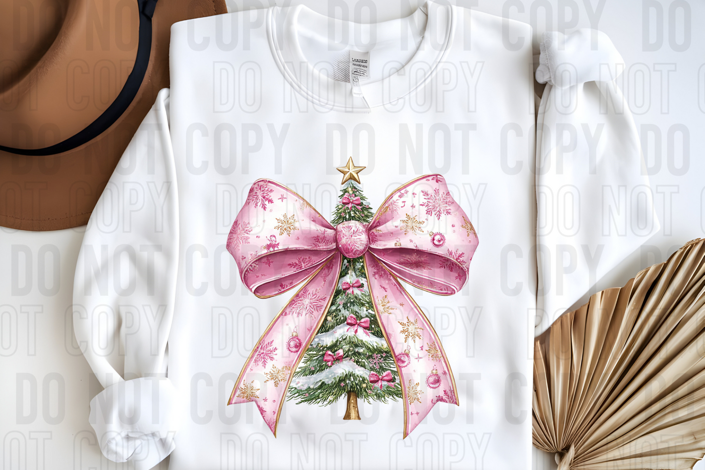 Christmas Tree With Big Pink Bow DTF Transfer