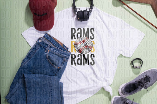 Rams Baseball Yellow Black DTF Transfer