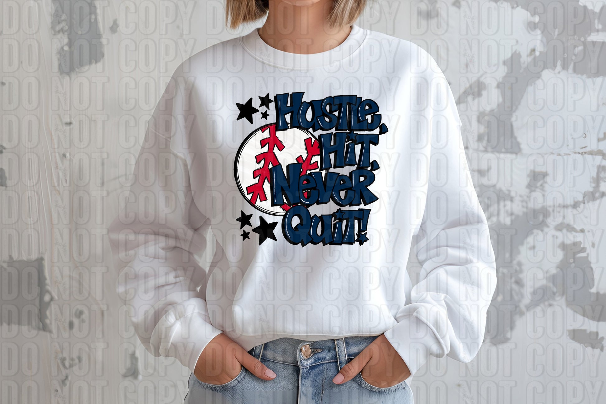 Hustle Hit Baseball Navy DTF Transfer