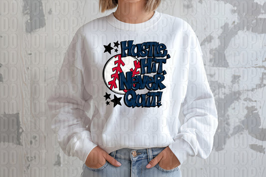 Hustle Hit Baseball Navy DTF Transfer
