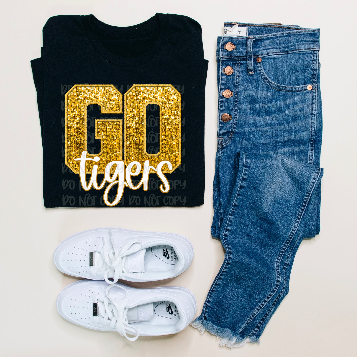 Go Tigers Gold Sequined Faux Embroidery DTF Transfer