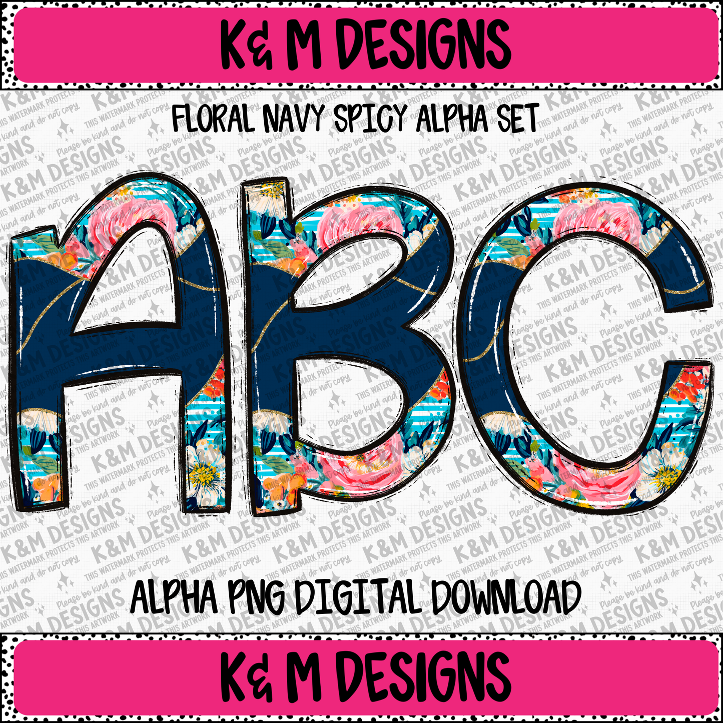 Floral Navy Spicy Alpha PNG Set Digital Download