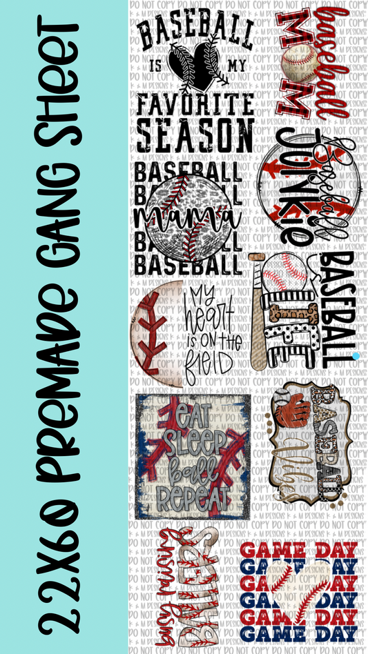 22x60 Premade Baseball Gang Sheet DTF Transfer