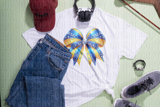 Cheer Bow Royal Blue Yellow DTF Transfer