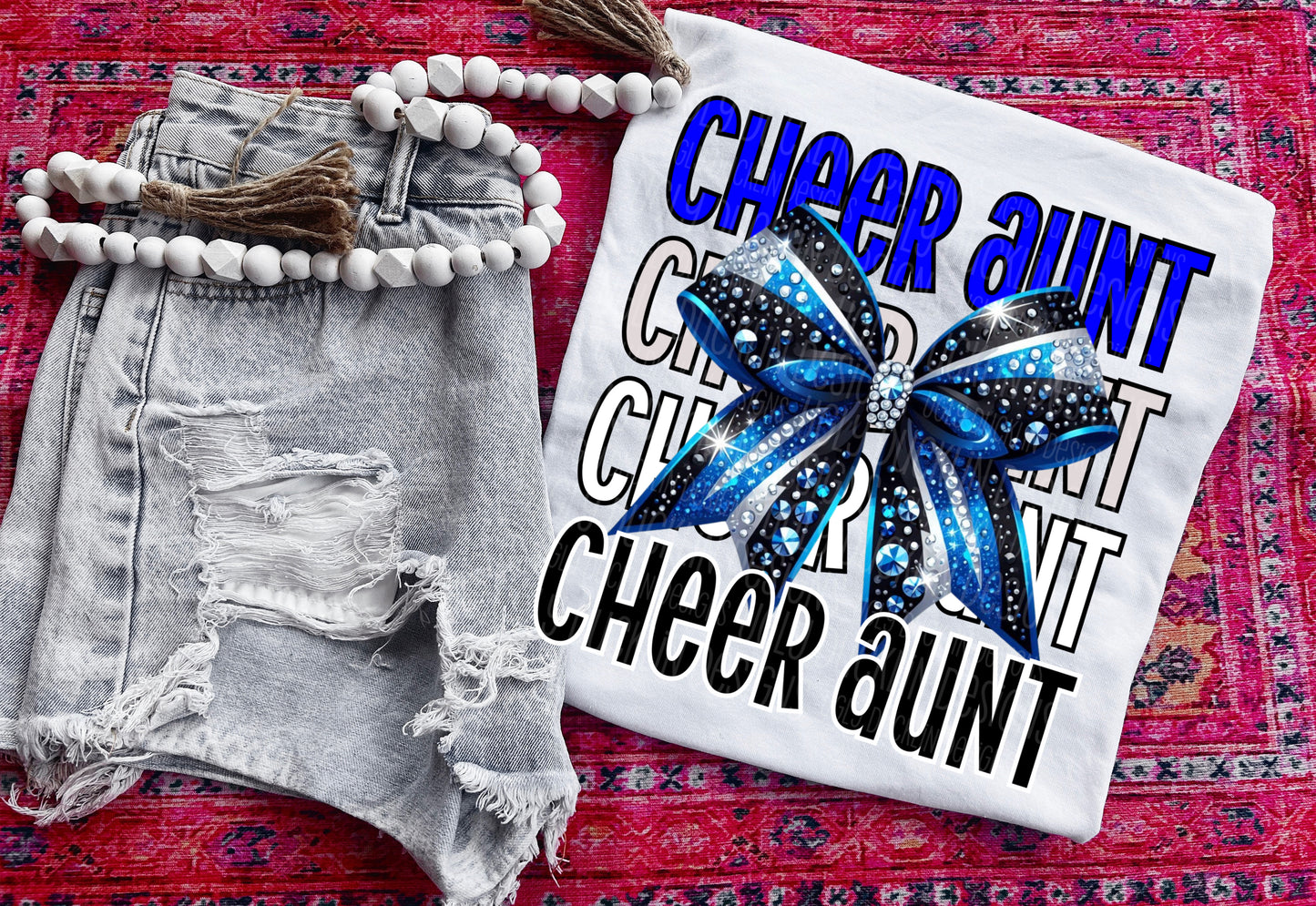 Cheer Aunt Royal Blue Black Bow DTF Transfer