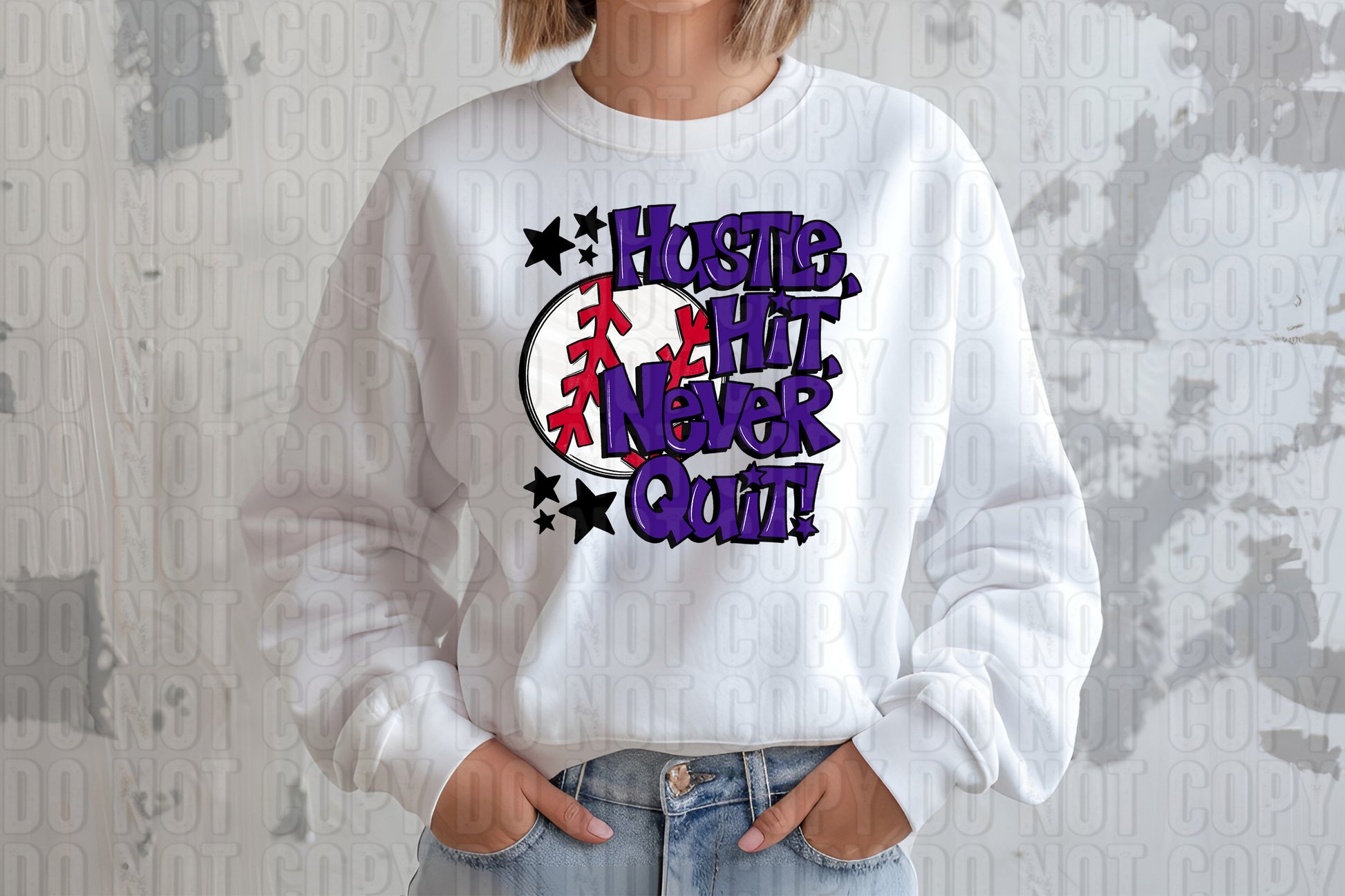Hustle Hit Baseball Purple DTF Transfer