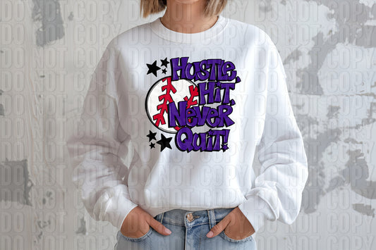 Hustle Hit Baseball Purple DTF Transfer
