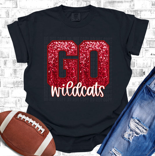 Go Wildcats Red Sequined Faux Embroidery DTF Transfer