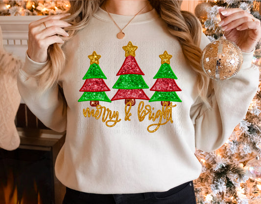 Merry And Bright Trees Red/Green DTF Transfer