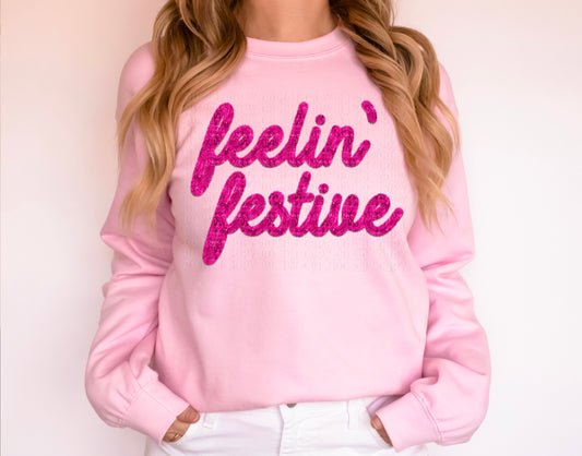 Feelin’ Festive Pink Tinsel Faux DTF Transfer