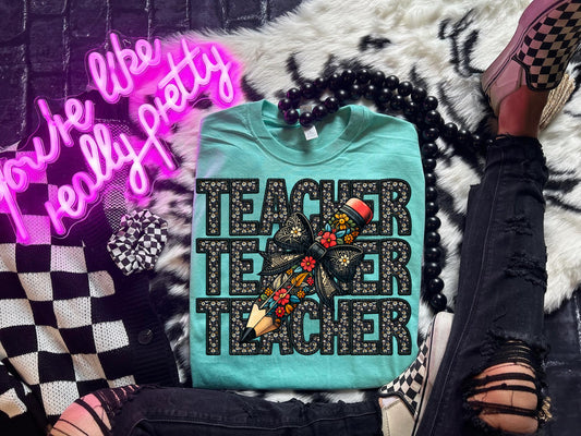 Teacher Stacked Floral Skull DTF Transfer