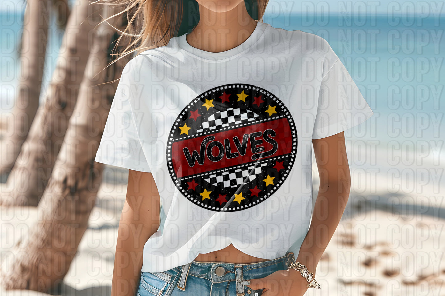 Wolves Maroon Yellow Checkers And Stars Mascot DTF Transfer