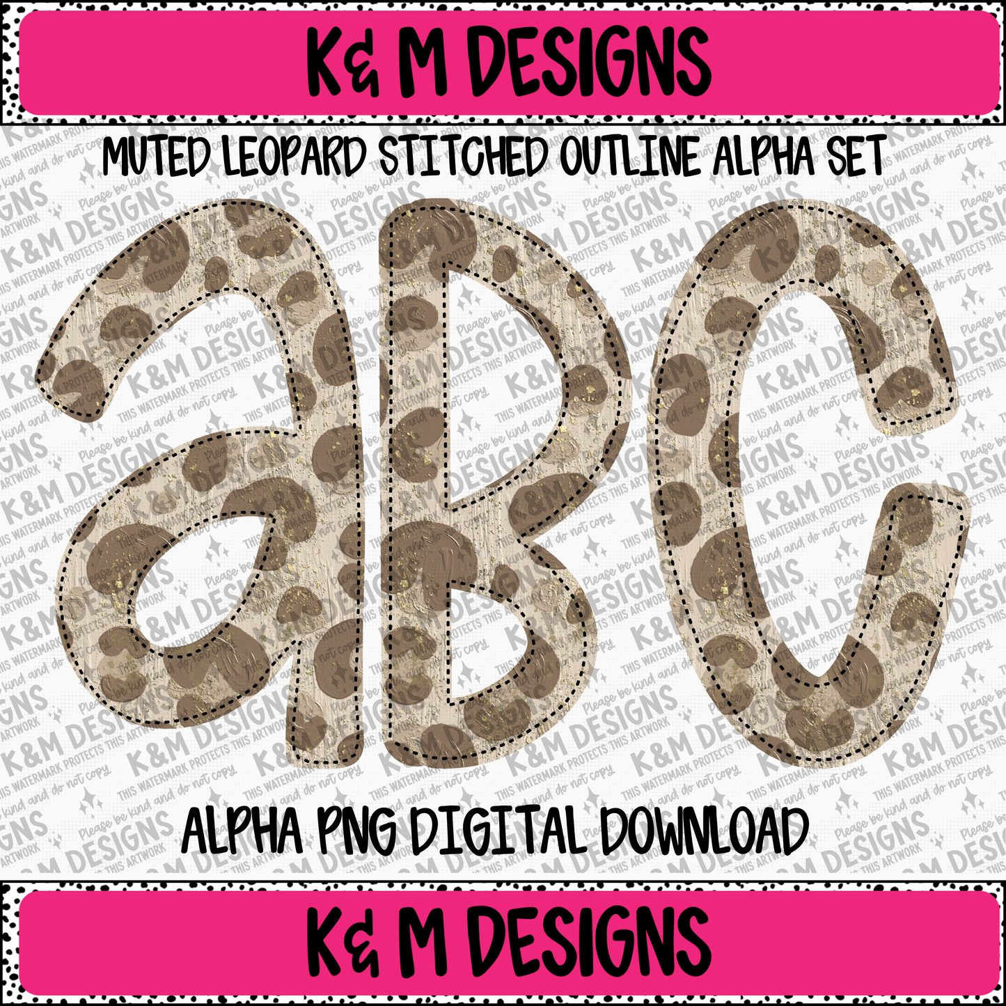Muted Leopard Stitched Outline Alpha PNG Set Digital Download