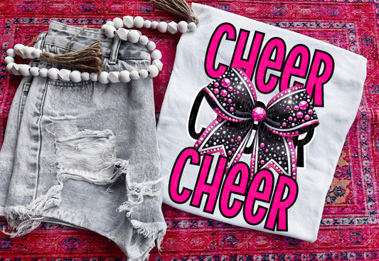 Cheer Stacked Pink Bow DTF Transfer