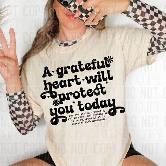 A Grateful Heart Black Words DTF Transfer
