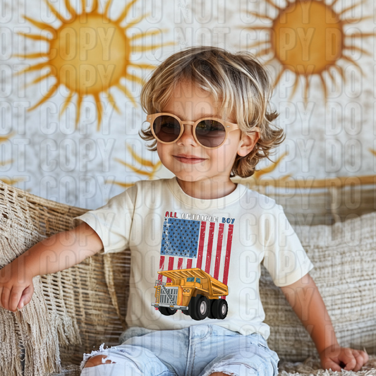 All American Boy Dump Truck Flag DTF Transfer