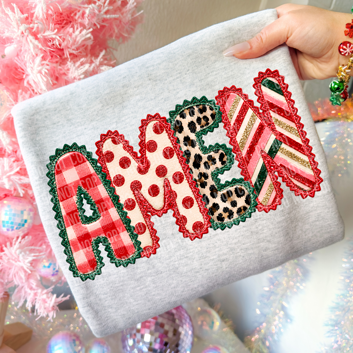 Amen Christmas Faux Embroidery DTF Transfer