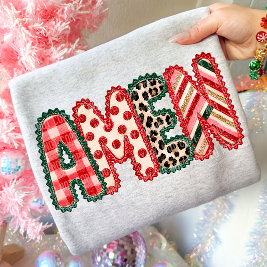 Amen Christmas Faux Embroidery DTF Transfer