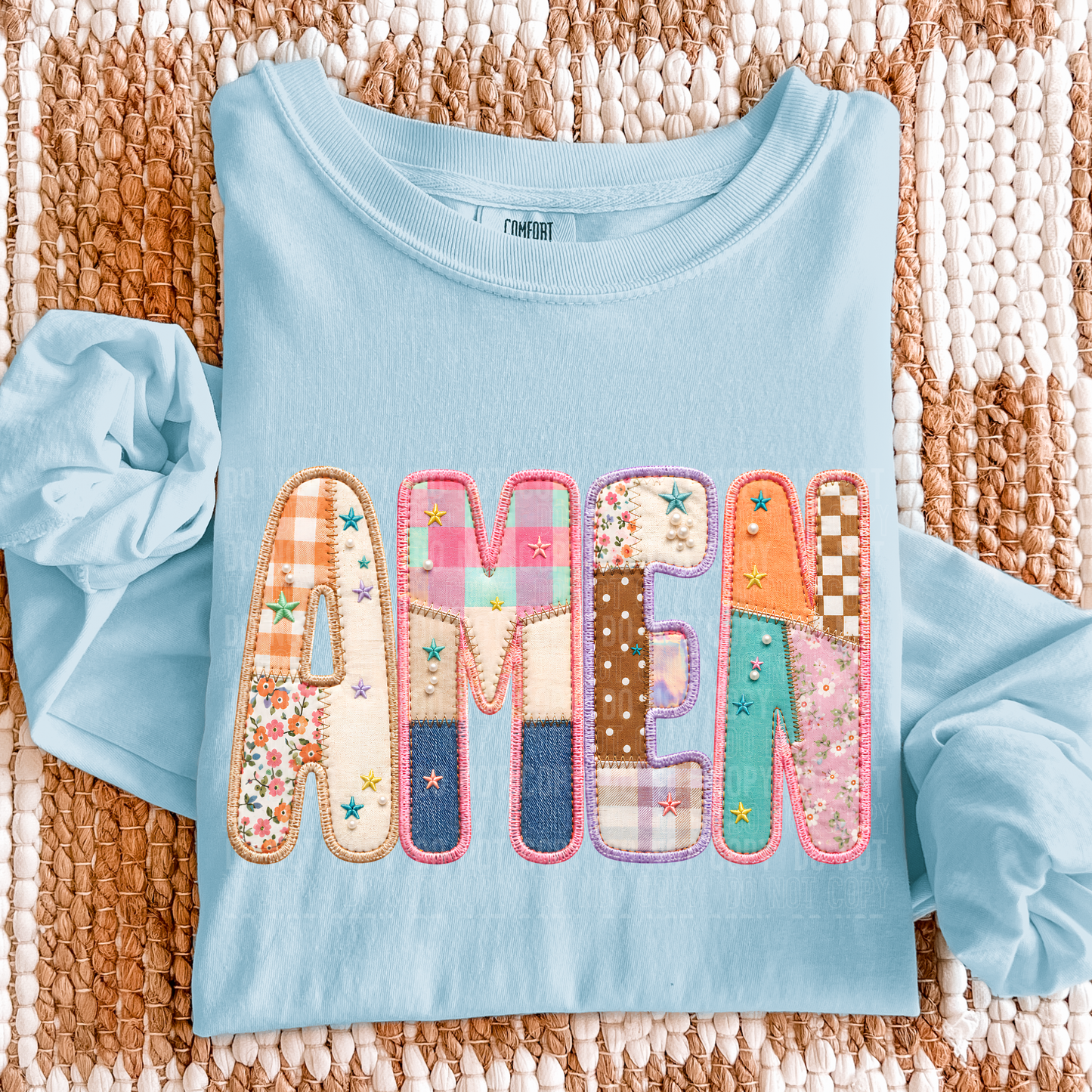 Amen Faux Patchwork DTF Transfer