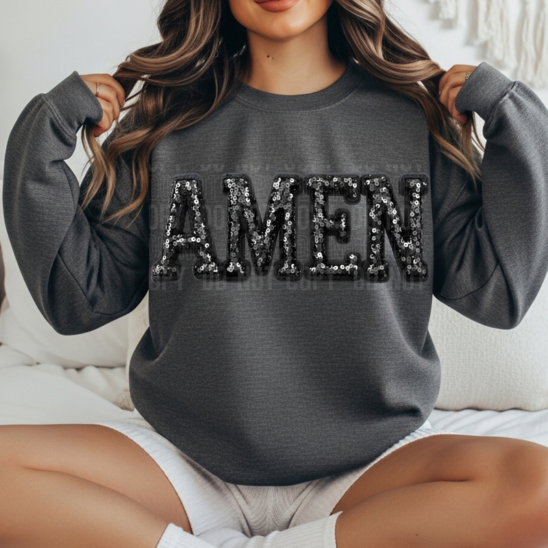 Amen Black Sequin Faux DTF Transfer
