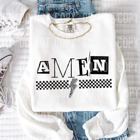 Amen Checkered Bolt Word DTF Transfer