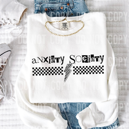 Anxiety Society Checkered Bolt Word DTF Transfer