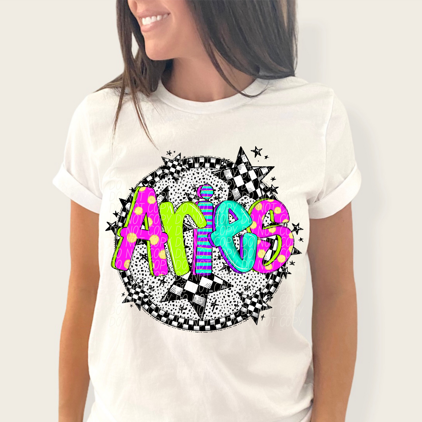 Aries Neon Checker DTF Transfer